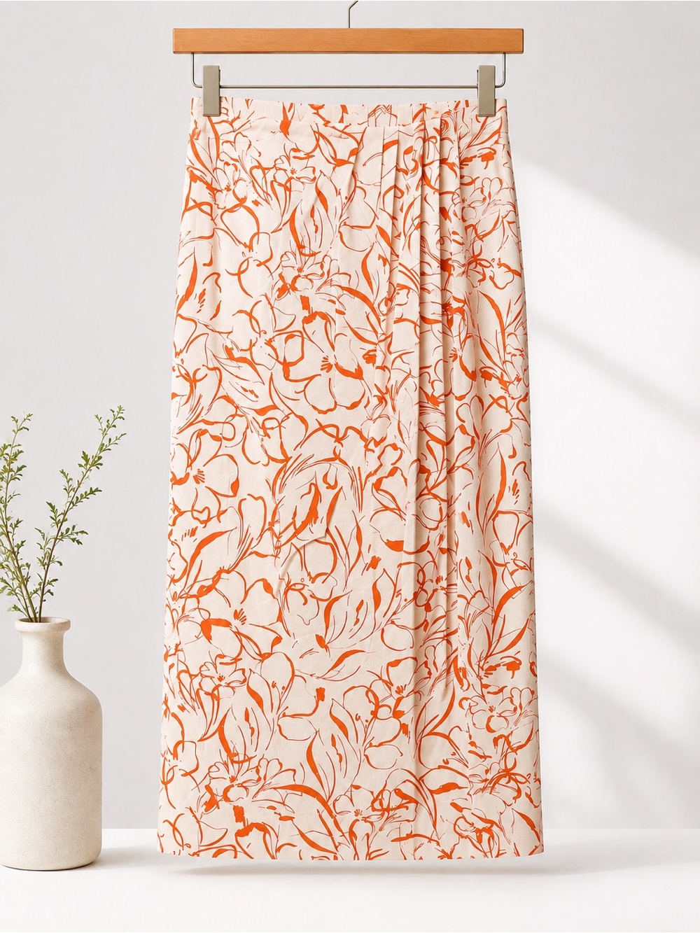 Rafaella Cream Maxi Skirt with Orange Floral Print (372)